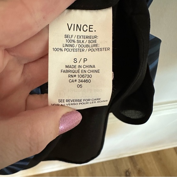 Vince. Women’s Sleeveless V-Neck Blue, White & Black 100% Silk Dress Sz S GUC - Picture 7 of 9